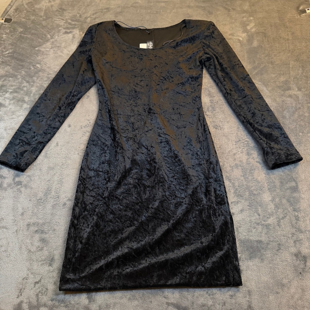 All That Jazz Crushed Velvet Dress Womens Medium Black Long Sleeve Bodycon